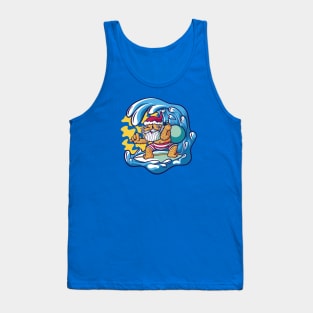 Surfing Santa Claus Cartoon Tank Top